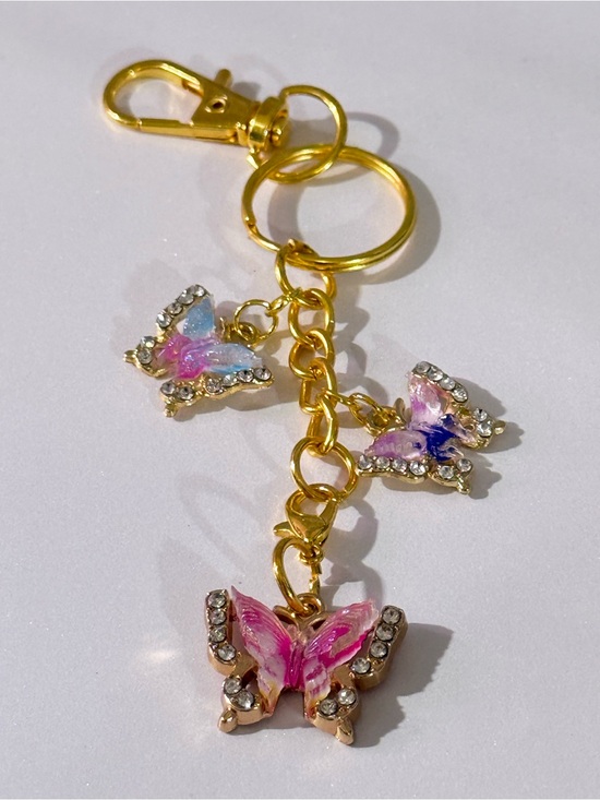 Accessories - Handmade Gold Butterfly Keychain/Bag Charm with Pink & Iridescent Accents